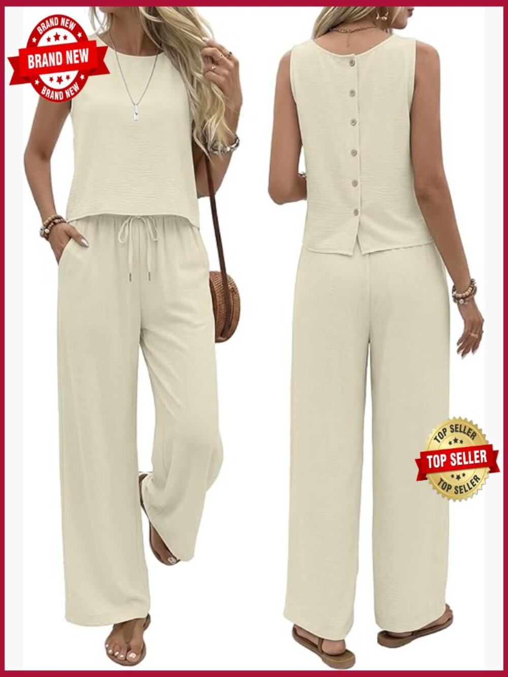 Women's Summer 2 Piece Outfit Sleeveless Tank Top Wide Leg Pants Set Lounge